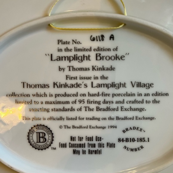 1994 Thomas Kinkade Plate “Lamplight Brooke” No. 6118 A. 1st issue in Coll. - Picture 10 of 11